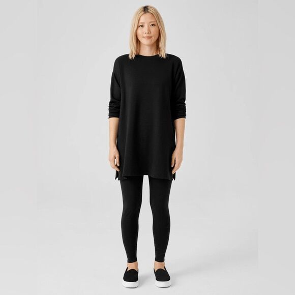 NWT Eileen Fisher Hi Crew Neck Boxy Tunic Top Shirt Womens Black XS Extra Small - Picture 1 of 6